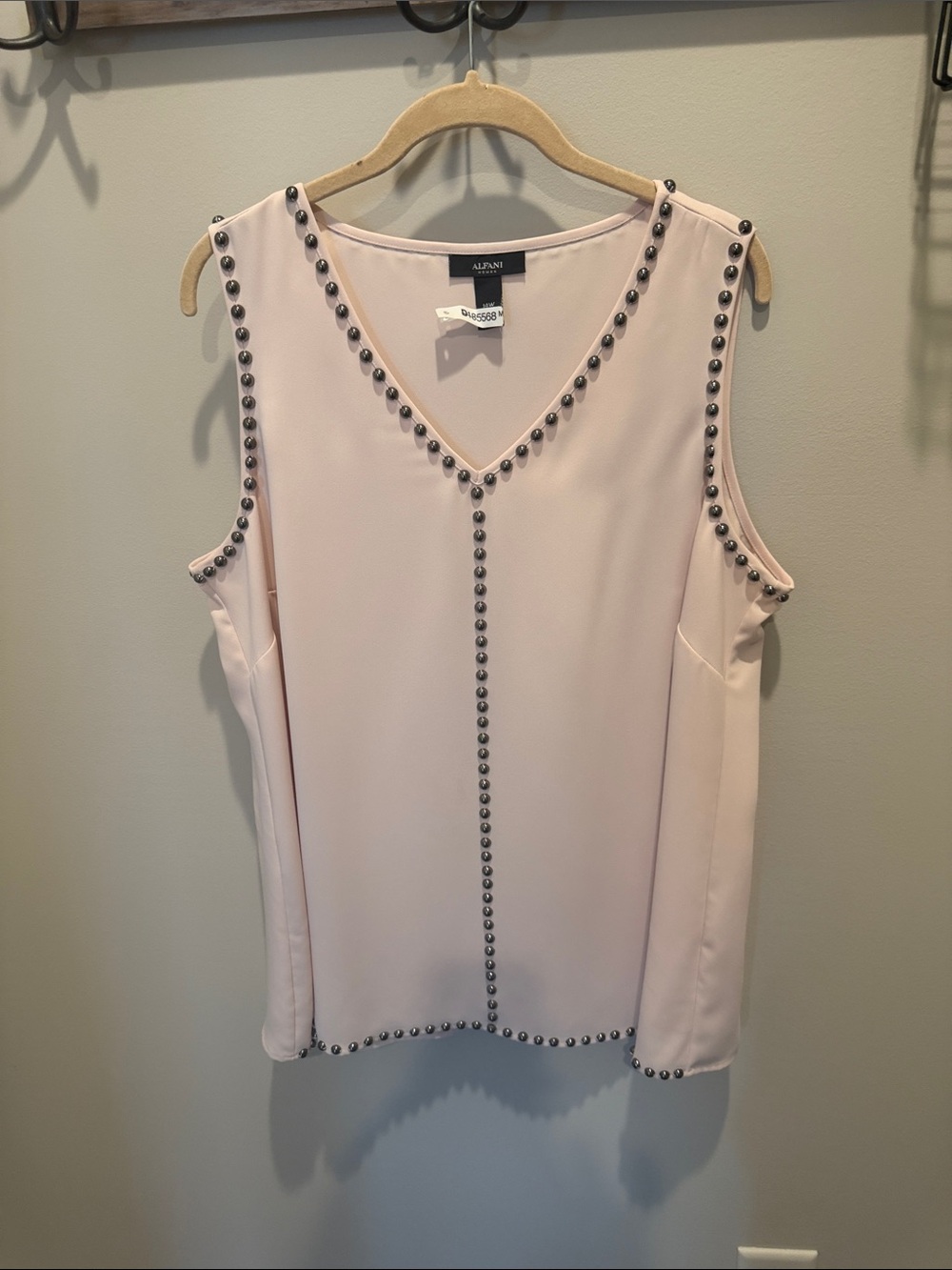 Alfani Blush Pink Stud-Embellished V-Neck Sleeveless Top
